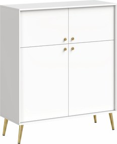 HOMCOM Aparador moderno, buffet de 105,4 cm com 4 portas com fecho suave e pés metálicos, para sala de jantar e cozinha, creme branco | Aosom Portugal