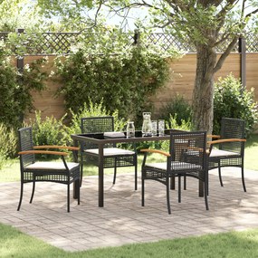 Conjunto de Jantar de Jardim com Almofadas Vime Poliéster Preto de 5 P