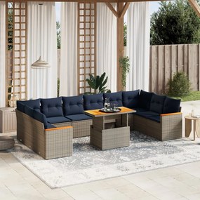 vidaXL 11 pcs conjunto sofás de jardim c/ almofadões vime PE cinzento