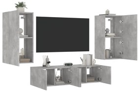 vidaXL 4 pcs móveis parede p/ TV c/ LEDs deriv. madeira cinza cimento