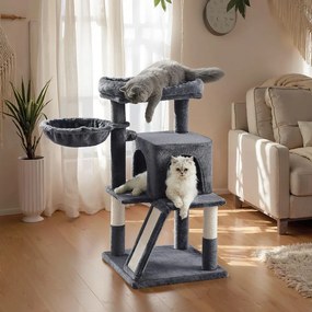 Arranhador para gatos com caverna e cesto suspenso 48,1 x 48,1 x 96,1 cm cinzento escuro