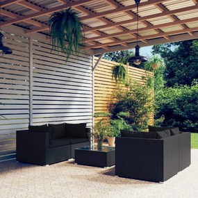 vidaXL 5 pcs conjunto lounge de jardim c/ almofadões vime PE preto