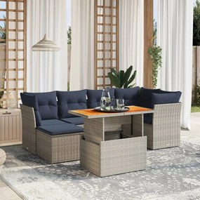 vidaXL 7 pcs conjunto sofás p/ jardim c/ almofadões vime PE cinzento