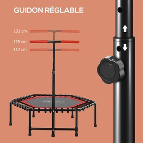 Trampolim de fitness de 114 cm, cordas elásticas, pega ajustável em 3 posições, trampolim de exercício silencioso, vermelho