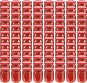 vidaXL Frascos de vidro com tampas vermelhas 96 pcs 230 ml