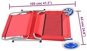Espreguiçadeira dobrável com toldo e rodas aço vermelho