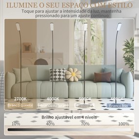 Candeeiro de Pé LED com Controlo Remoto e Tátil 5 Modos de Iluminação Temporizador de 60 Minutos Memória Ø22x175 cm Preto