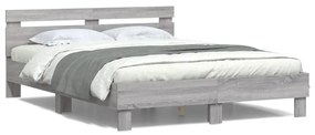 vidaXL Estrutura cama c/ cabeceira/luzes LED 150x200cm cinzento sonoma