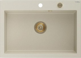 Mexen Elix lavatório de cozinha em granito de 1 cuba 700 x 500 mm, bege, sifão dourado - 6526701005-69-G