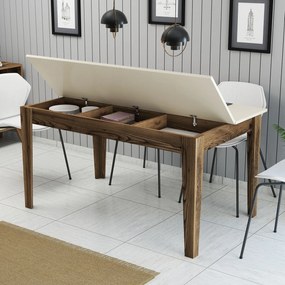 Mesa de Jantar "Milano" com Arrumação – 145x88x75 cm – Nogueira e Crem