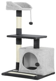 Arranhador para Gatos com Plataformas Caverna Postes Arranhadores Tapete de Sisal e Bolas 48x40x85 cm Cinzento Claro e Preto
