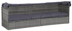 Espreguiçadeira de jardim com toldo 205x62 cm vime PE cinzento