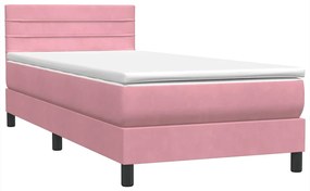 Cama com molas/colchão 100x220 cm veludo Rosa