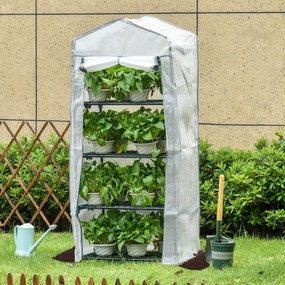 Estufa de jardim para varanda  70 x 50 x 160 cm, estante com 4 níveis, aço com revestimento epóxi, lona removível em PE de alta densidade, branco