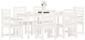 7 pcs conj. de jantar p/ jardim madeira de pinho maciça branco