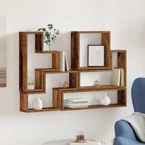 vidaXL Cubo de Parede com prateleira Montado na parede Outros com armazenamento Madeira antiga 96 x 12 x 64 cm