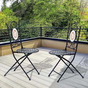 Conjunto de 2 Cadeiras Dobráveis de Jardim Cadeiras com Mosaico Carga Máxima 120 kg 50x40x94,5 cm Preto