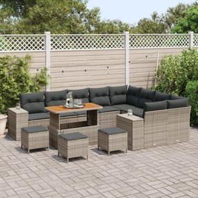 Conjunto de Sofá de Jardim vidaXL de 13 Peças com Almofadas Cinza Ratt