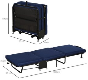 Cama dobrável portátil Cabeceira Ajustável em 5 Níveis de Ângulo 184x65x26cm Azul