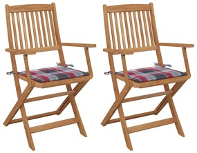 vidaXL Cadeiras de jardim dobráveis c/ almofadões 2 pcs acácia maciça