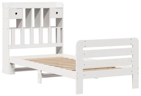 Cama com estante sem colchão 90x200 cm pinho maciço branco