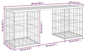 Banco de jardim c/ design gabião 103x31x42 cm pinho maciço