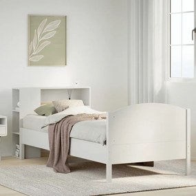 Cama com estante sem colchão 75x190 cm pinho maciço branco
