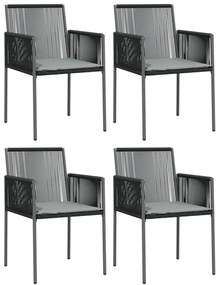 5 pcs conjunto jantar p/ jardim c/ almofadões vime PE/aço preto