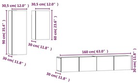 4 pcs conjunto móveis TV derivados de madeira cinzento cimento