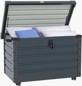 Baú de Exterior 295 L Baú de Armazenamento de Aço Galvanizado com 1 Fechadura para Jardim 100x62x65 cm Cinza Escuro