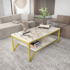 Mesa de Centro Flora – Dourado e Branco – 120 x 60 x 45,8 cm