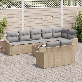Conjunto de Jantar de Jardim de 9 Peças com Almofadas Rattan Poliéster
