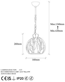 Chandelier Endustriyel – Dourado – 16 x 16 x 42 cm