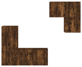 4 pcs móveis de parede p/ TV derivados madeira carvalho fumado