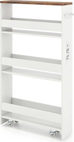 Carrinho cozinha estreito 47,5 x 13 x 80,5 cm com estação de carregamento de 4 níveis com rodas bloqueáveis Branco + Cor Nogueira