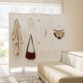 Biombo de interior em madeira, com 4 painéis, divisória dobrável, painel perfurado, 152 x 1,7 x 144,5 cm, branco