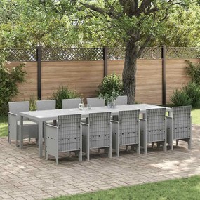 vidaXL Conjunto de Jantar para Jardim com 11 Peças e Almofadas em Cinza Claro de Rattan e Poliéster.