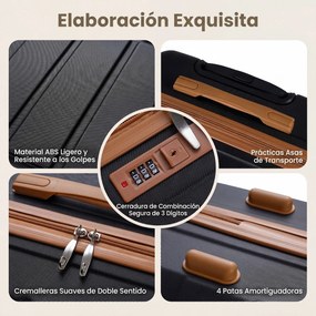 Conjunto de 5 malas rígidas em ABS com 3 tamanhos, pega telescópica, rodas duplas de 360°, fecho de segurança, expansível, bolsa de higiene e bolsa de