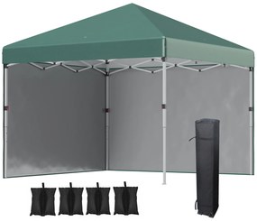 Outsunny Tenda Dobrável Pop-up 297x297x288 cm com 2 Paredes Laterais Anti-UV Altura Ajustável em 3 Níveis e Bolsa de Transporte Verde | Aosom Portugal