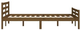 Estrutura de cama casal 135x190 cm madeira maciça castanho-mel