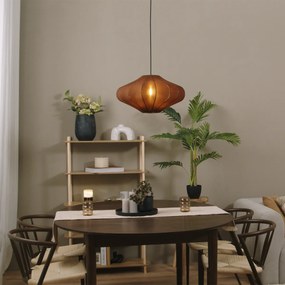 Candeeiro suspenso Japandi castanho com abajur de tecido 50cm - Plu