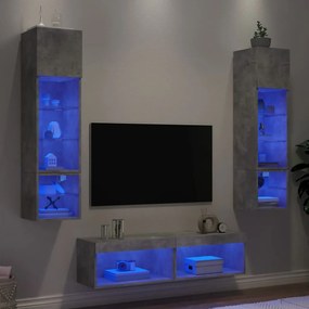 vidaXL 6 pcs móveis parede p/ TV c/ LEDs deriv. madeira cinza cimento