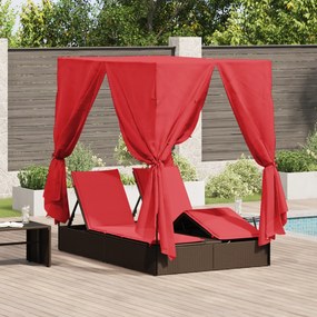 vidaXL Cama Loungue Dupla Conjunto de 2 Marrom e Vermelho