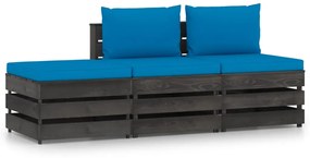 3 pcs conj. lounge jardim + almofadões madeira impreg. cinzento