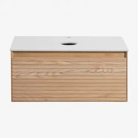 Conjunto De Móvel De Casa De Banho Suspenso 80x50 Cm Em Madeira De Freixo Tedrik Castanho Fresno & Sem Lavatório & Sem Espelho & Sem Torneira - Sklum