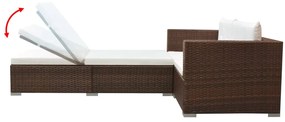 3 pcs conjunto lounge jardim c/ almofadões vime PE castanho