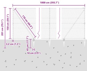 Cerca Hexagonal vidaXL Cinza 1,5x10 m Aço