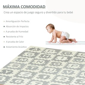 HOMCOM Tapete Puzzle para Bebés 36 Peças 31,5x31,5cm com 26 Letras (A-Z) e Números 0 ao 9 Quebra Cabeça Infantil de 3,24m² Espuma EVA Suave Cinza e Branco