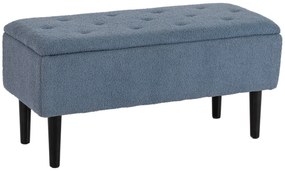 HOMCOM Banco de Armazenamento em Borrego Capacidade 47L Tampa Abatível e Pés de Madeira de Borracha Carga 120 kg 95x38x45 cm Azul
