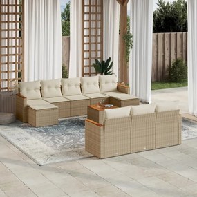 11 pcs conjunto sofás de jardim c/ almofadões vime PE bege